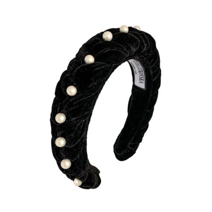 Tanya Litkovska women’s pearled velvet black braided Headband Accessories black velvet headband Coveti