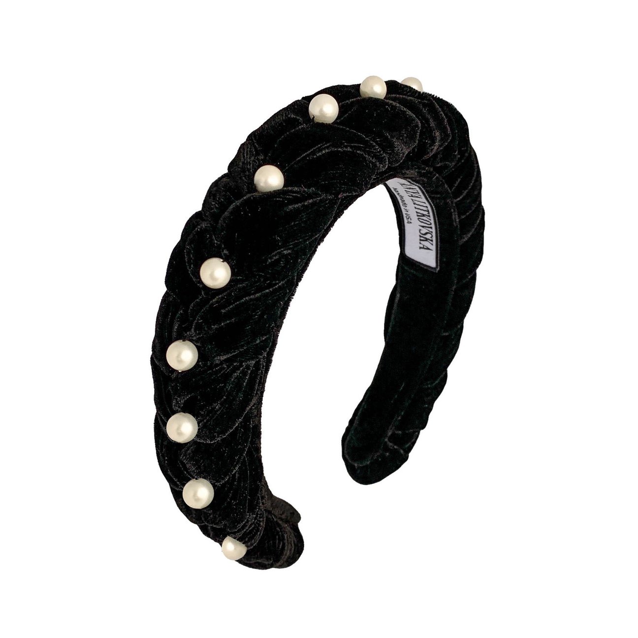 Tanya Litkovska women’s pearled velvet black braided Headband Accessories black velvet headband Coveti
