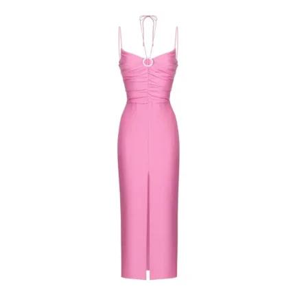 Draped linen midi dress with buckle