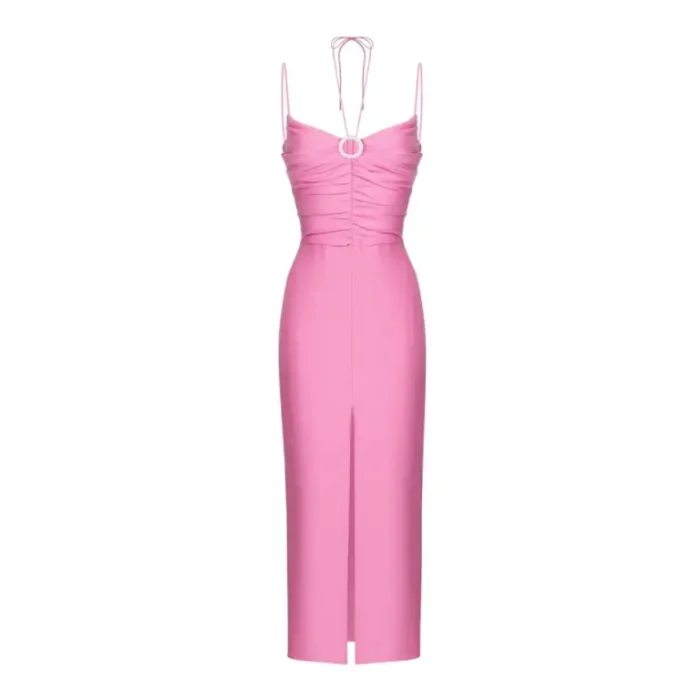 Draped linen midi dress with buckle