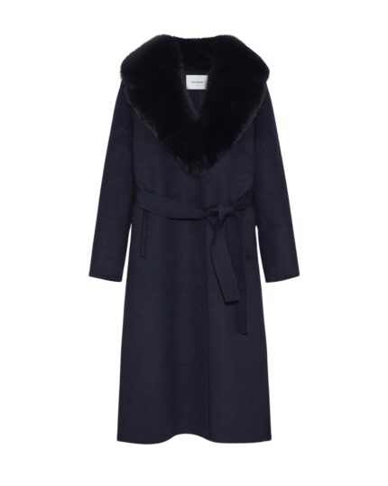Yves Salomon Belted Coat In Cashmere Wool With Fox Fur Collar And Lapel 646943 nobg