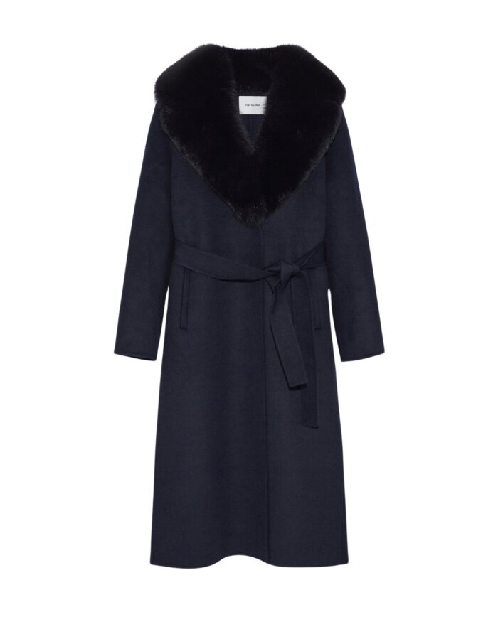 Yves Salomon Belted Coat In Cashmere Wool With Fox Fur Collar And Lapel 646943 nobg