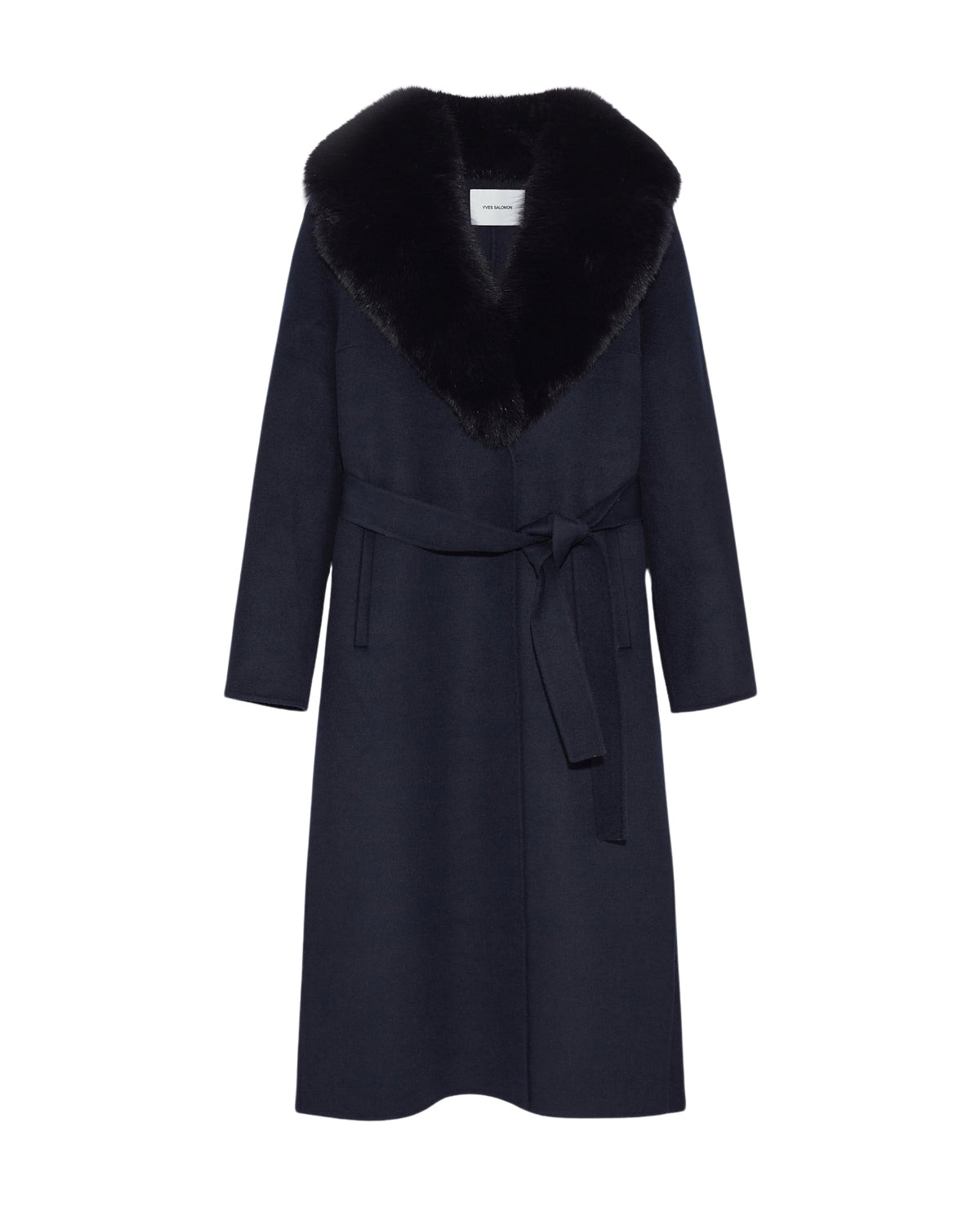 Yves Salomon Belted Coat In Cashmere Wool With Fox Fur Collar And Lapel 646943 nobg
