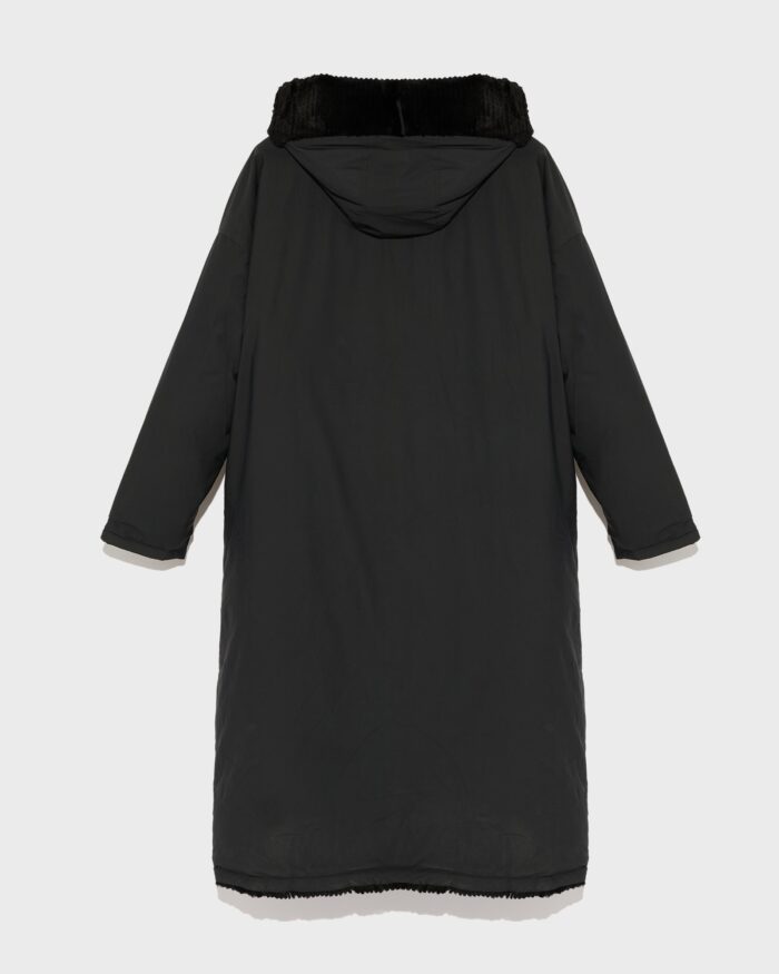 Long Hooded Down Jacket In Technical Fabric Reversible Ribbed Rex Rabbit Fur - Image 8