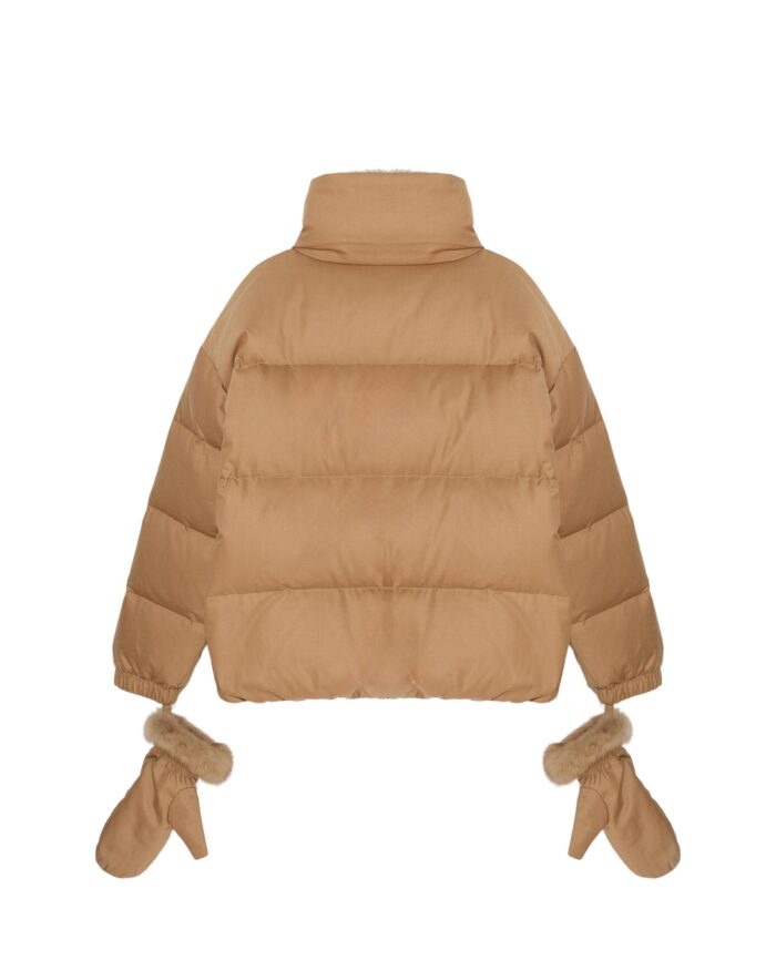 Short Down Jacket In Loro Piana Flannel Fabric With Detachable Sable Collar