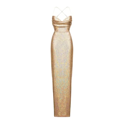 Draped open-back sequined maxi dress