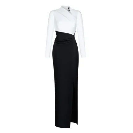 Asymmetric draped satin maxi dress