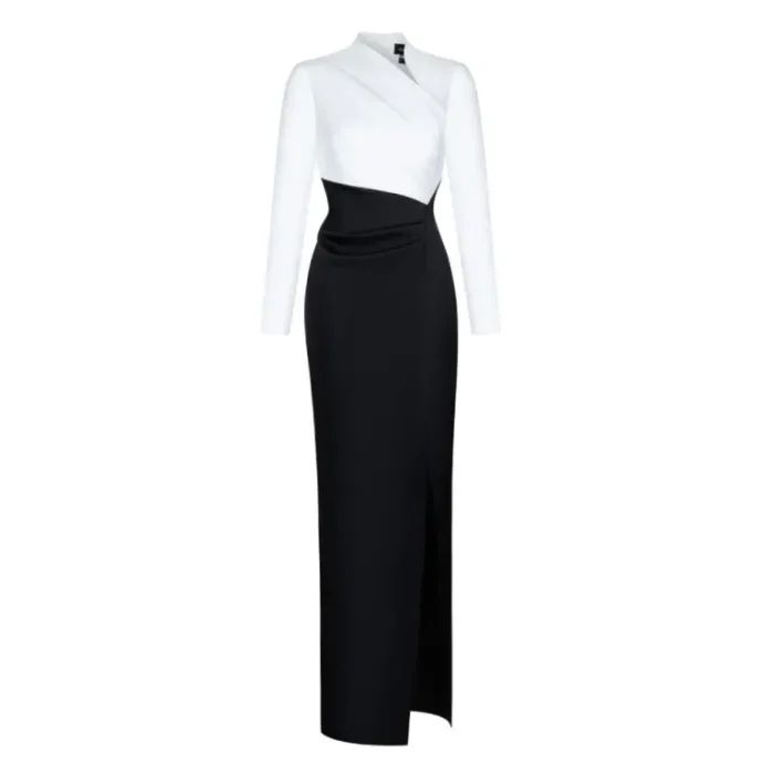 Asymmetric draped satin maxi dress