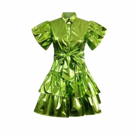 Dragon fire green metallic ruffle dress