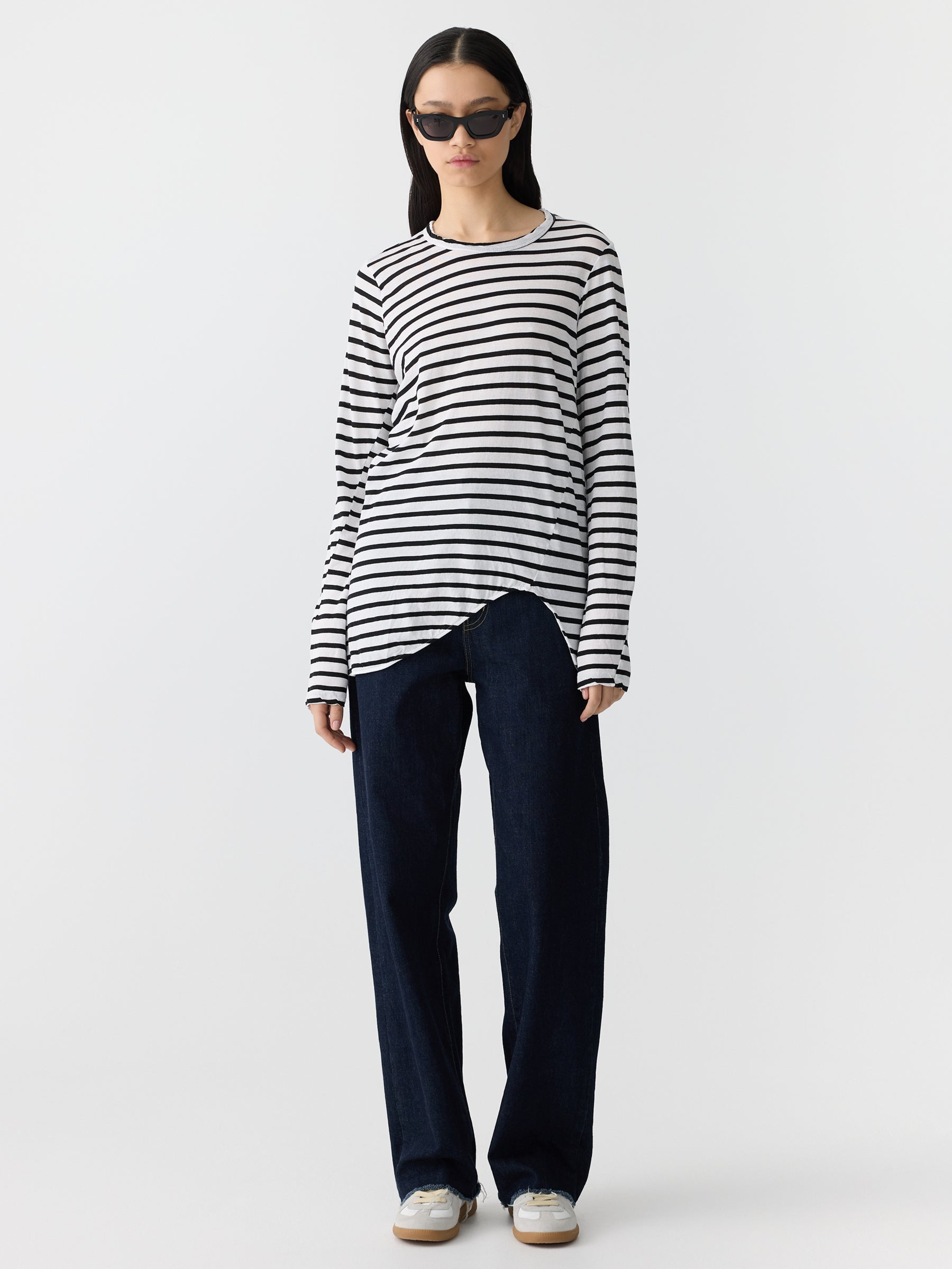 Stripe Scoop Hem Long Sleeve T-Shirt - Image 2