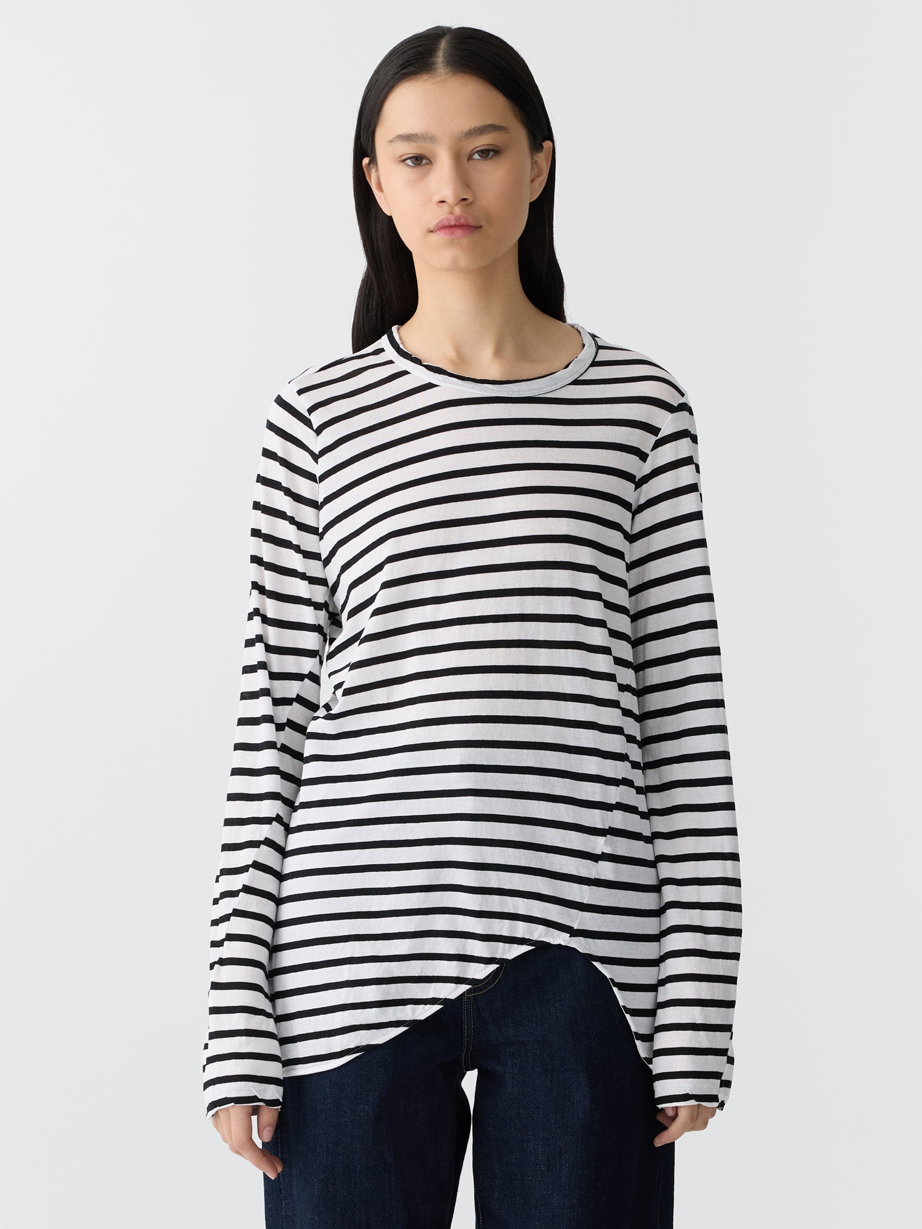 Stripe Scoop Hem Long Sleeve T-Shirt - Image 3