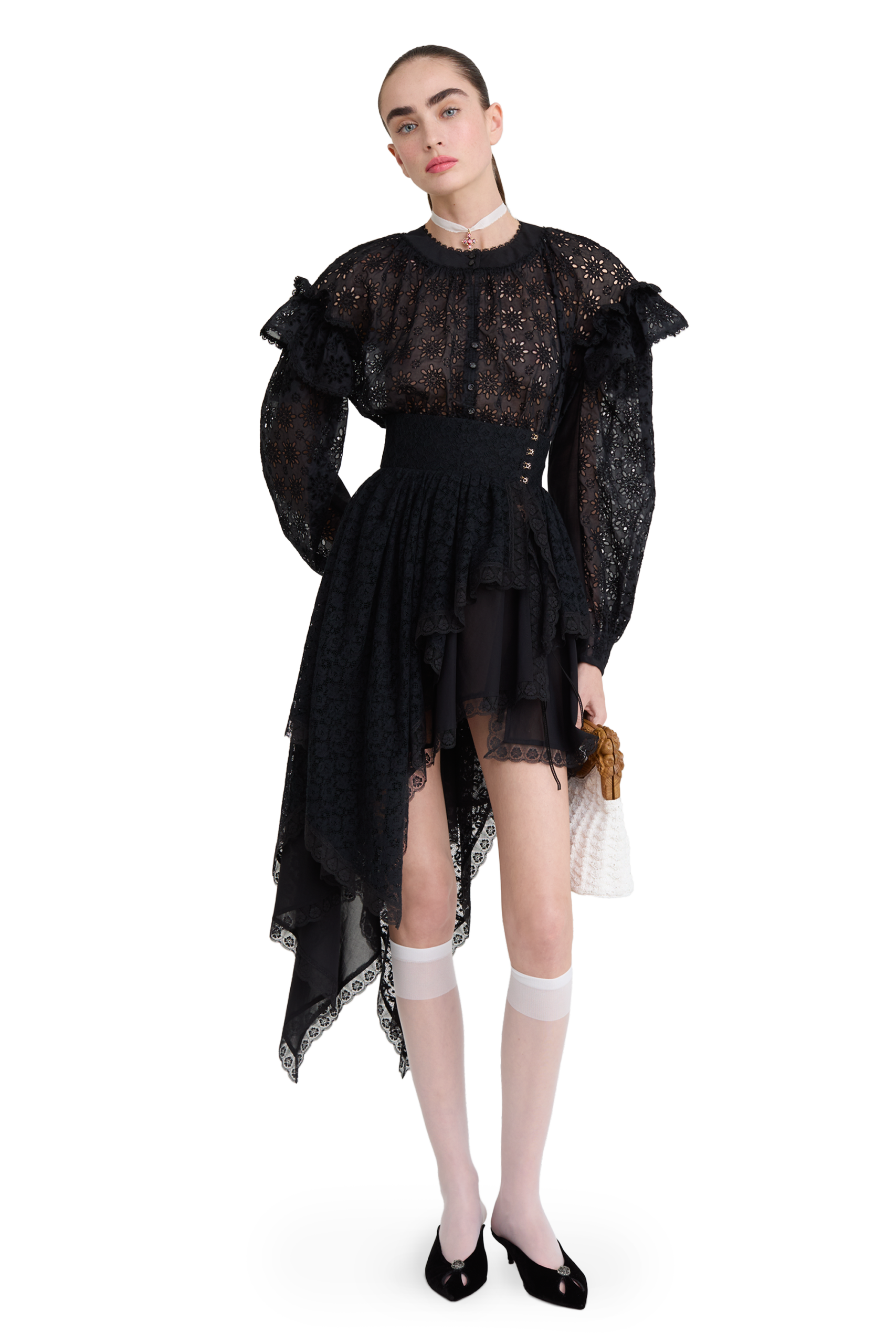 Embroidered cotton blouse with ruffled shoulders and an open back - Image 2