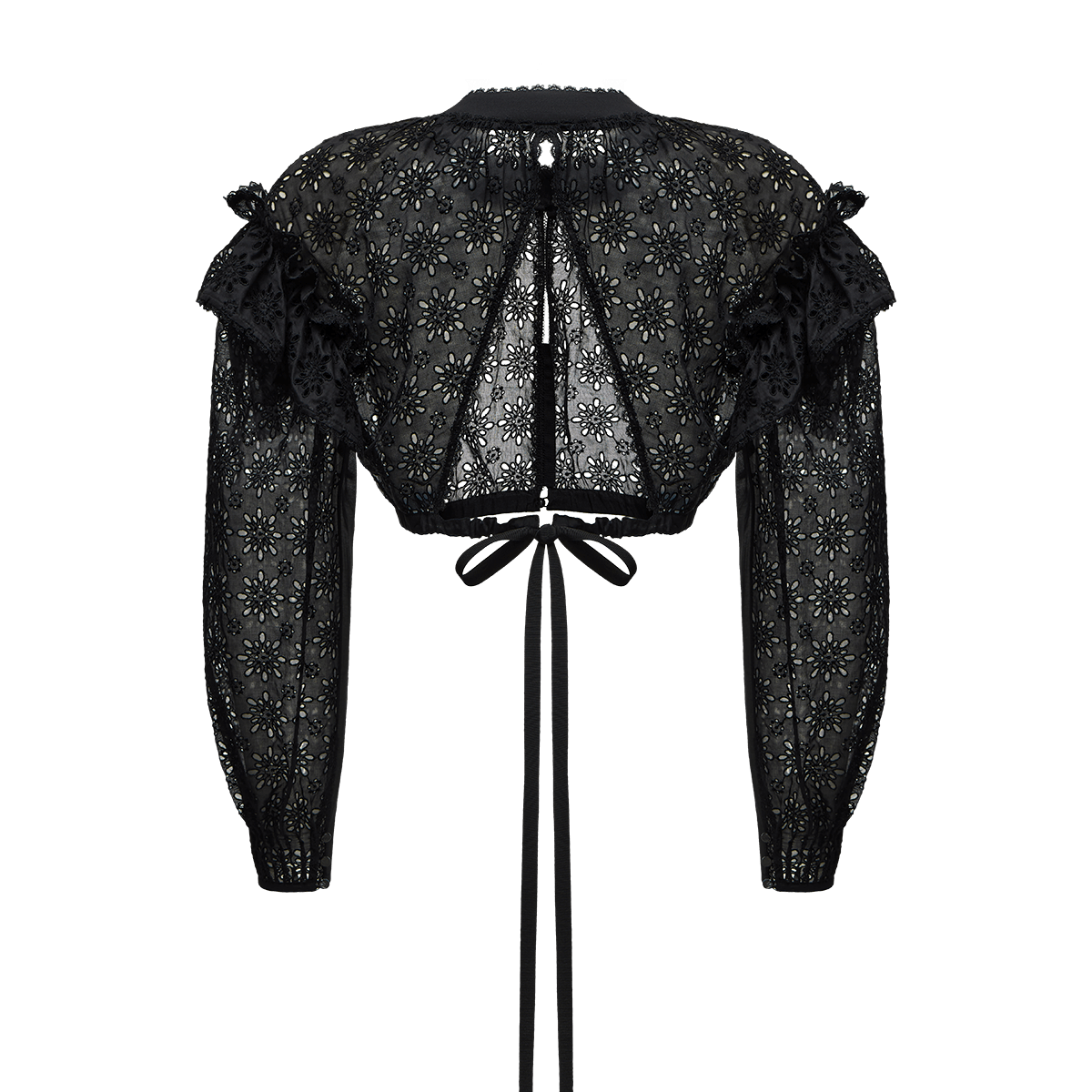 Embroidered cotton blouse with ruffled shoulders and an open back - Image 4