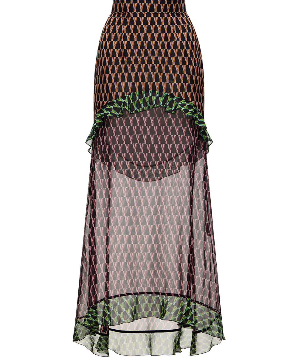 Silk midi skirt with a signature print