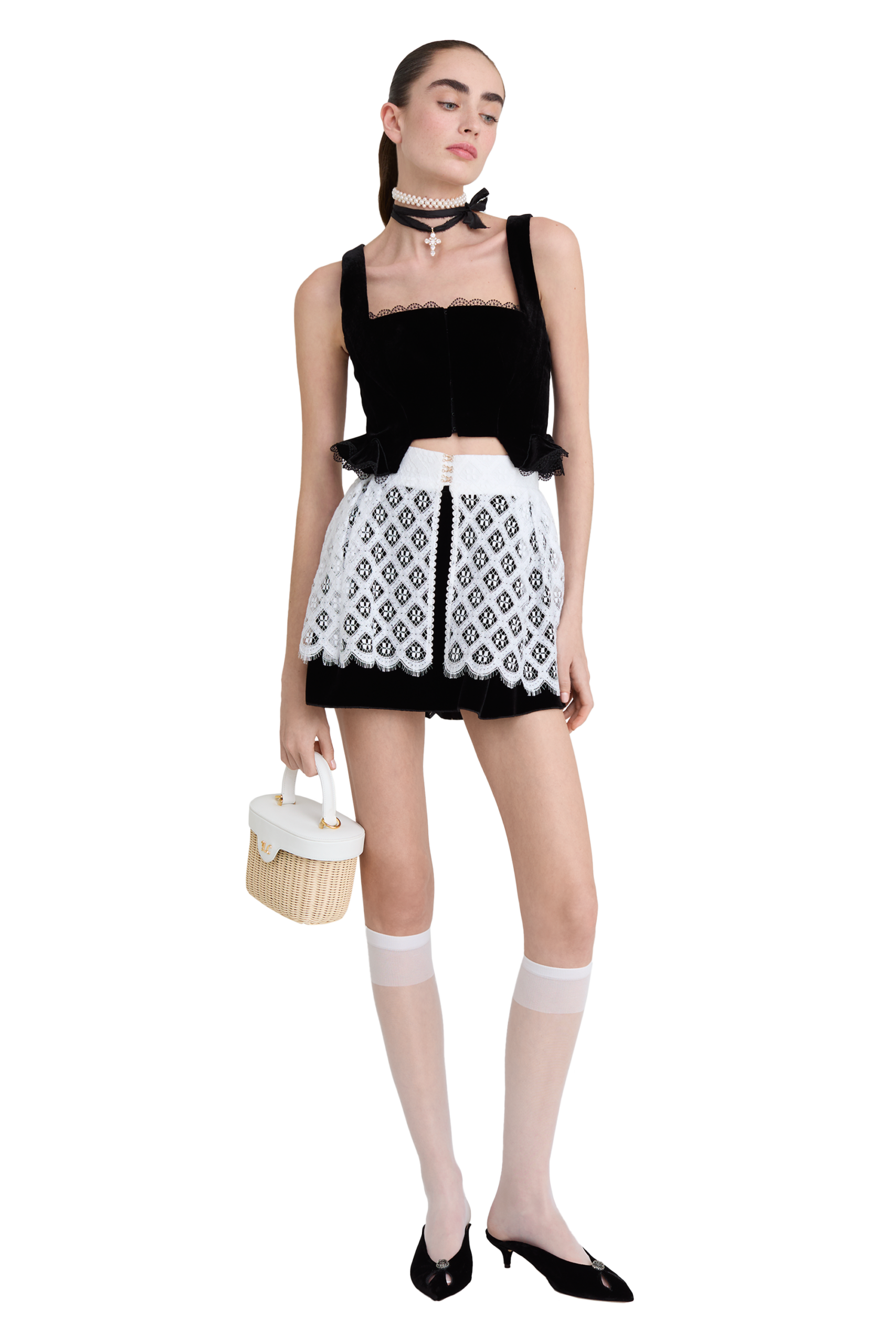 Velvet corset with lace trim - Image 2