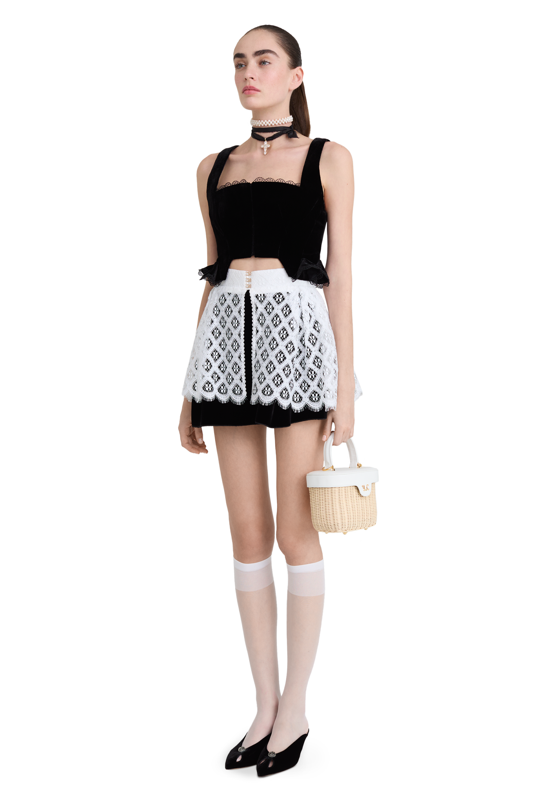 Velvet corset with lace trim - Image 3